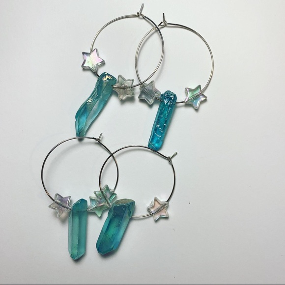 ✨⭐️ Handmade Shard & Star Hoops in Silver ⭐️✨ - Picture 3 of 4